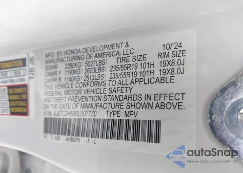 2025 Acura Rdx Technology Package z USA, uszkodzony, nr VIN 5J8TC2H50SL007730